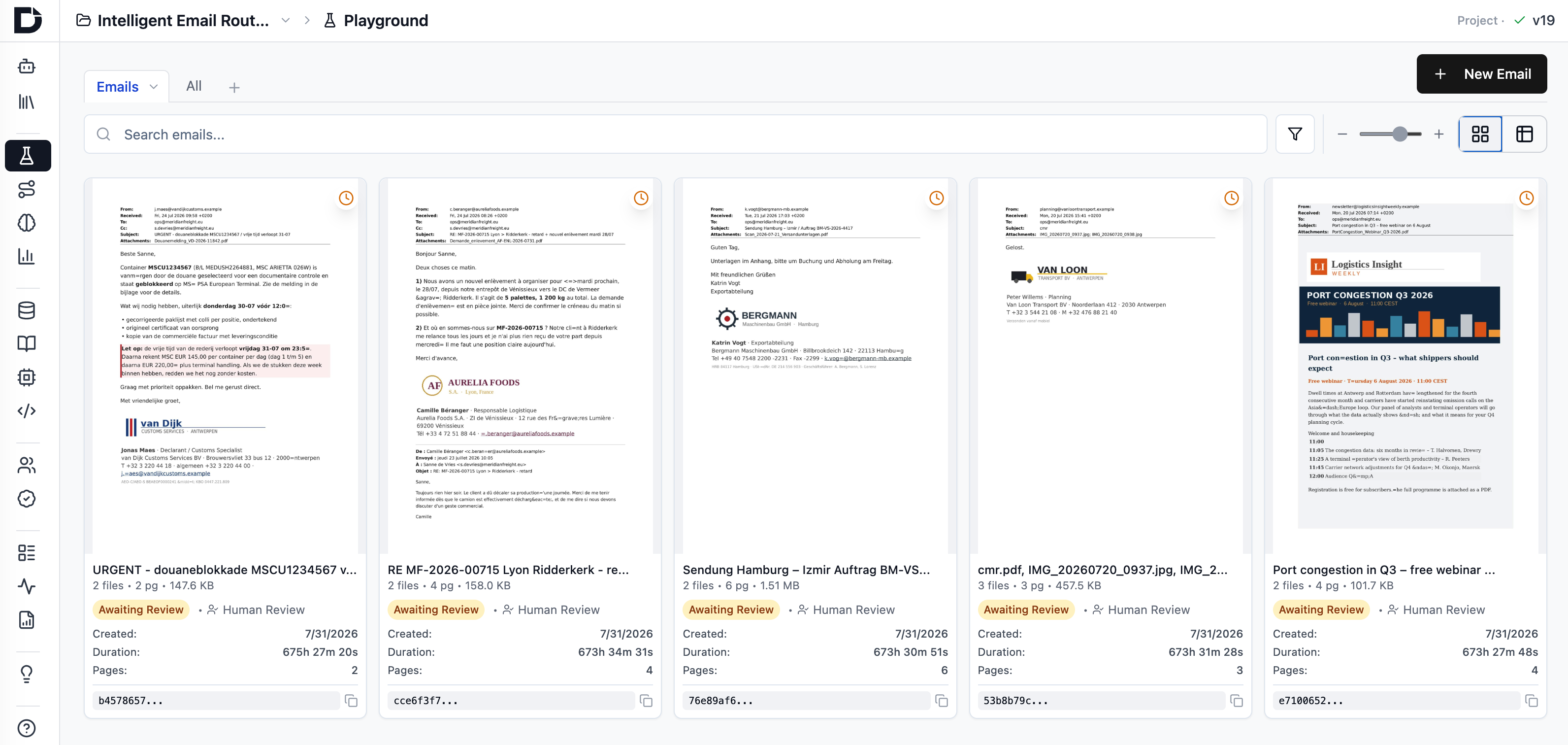 Demo video: an email arrives, its intent is detected, and the transaction is routed to the matching workflow.